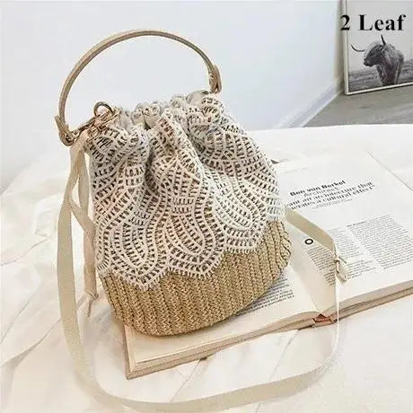Damen Tasche Boho Stroh mit Spitze