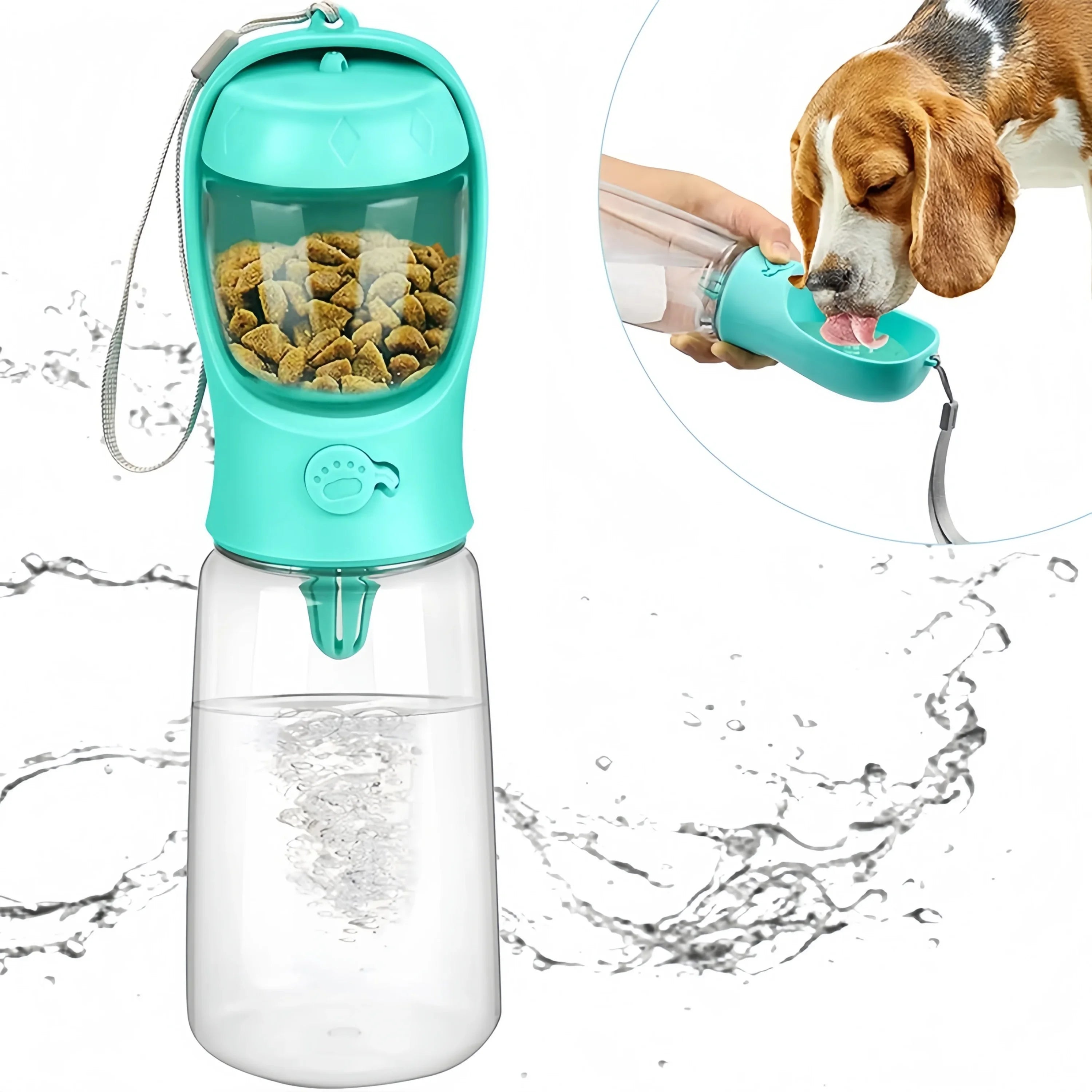 2in1 Plastik Trinkflasche für Hunde - Wasser & Futter 550ml